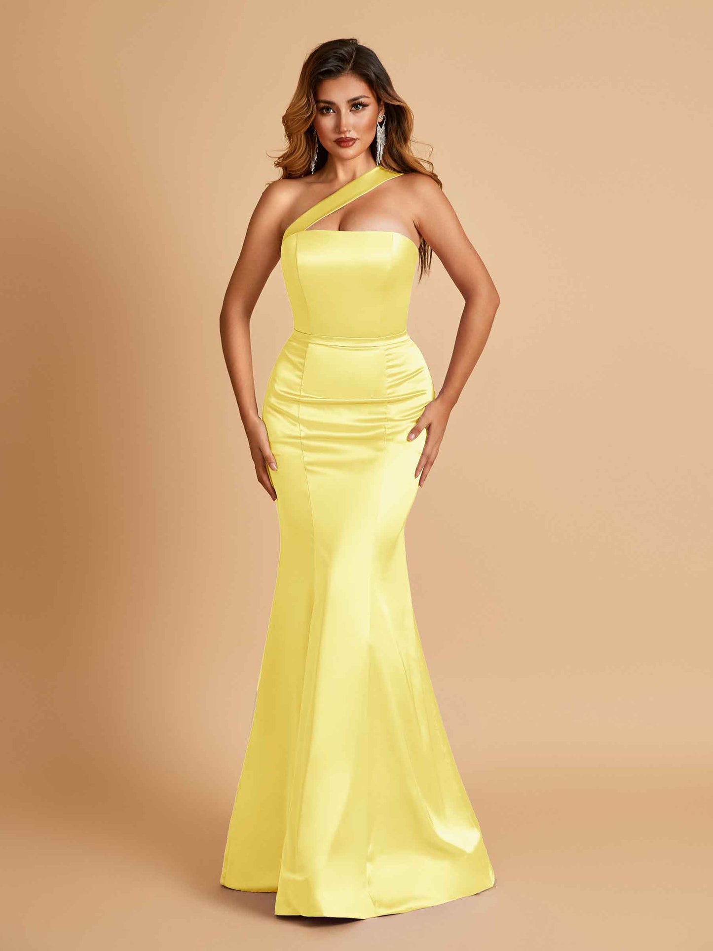 Sexy Satin Mermaid Bridesmaid Dresses One Shoulder Floor Length