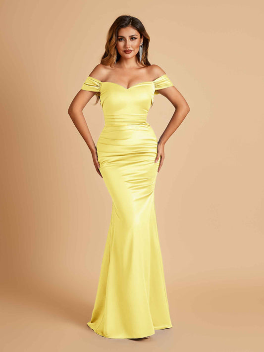 Satin Mermaid Off Shoulder Bridesmaid Dresses Sweetheart Floor Length