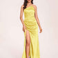 Satin Halter Pleats Sheath Bridesmaid Dresses Side-Slit Floor Length Sleeveless