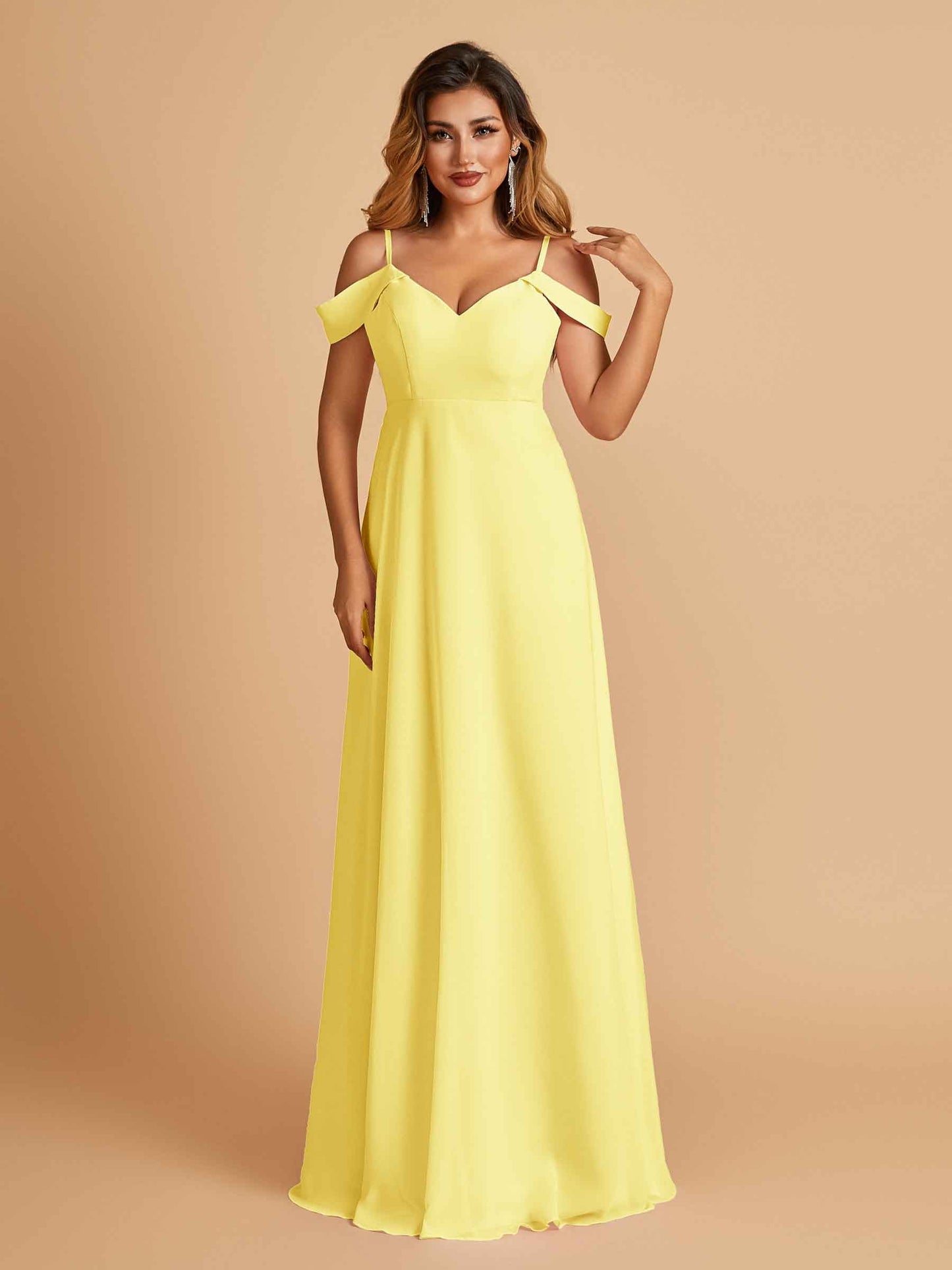 Chiffon Off-shoulder Long Bridesmaid Dresses V-neck Floor Length A-line For Sale