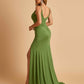 Jersey Mermaid Bridesmaid Dresses Spaghetti Straps V-neck Side Slit Pleats Floor Length