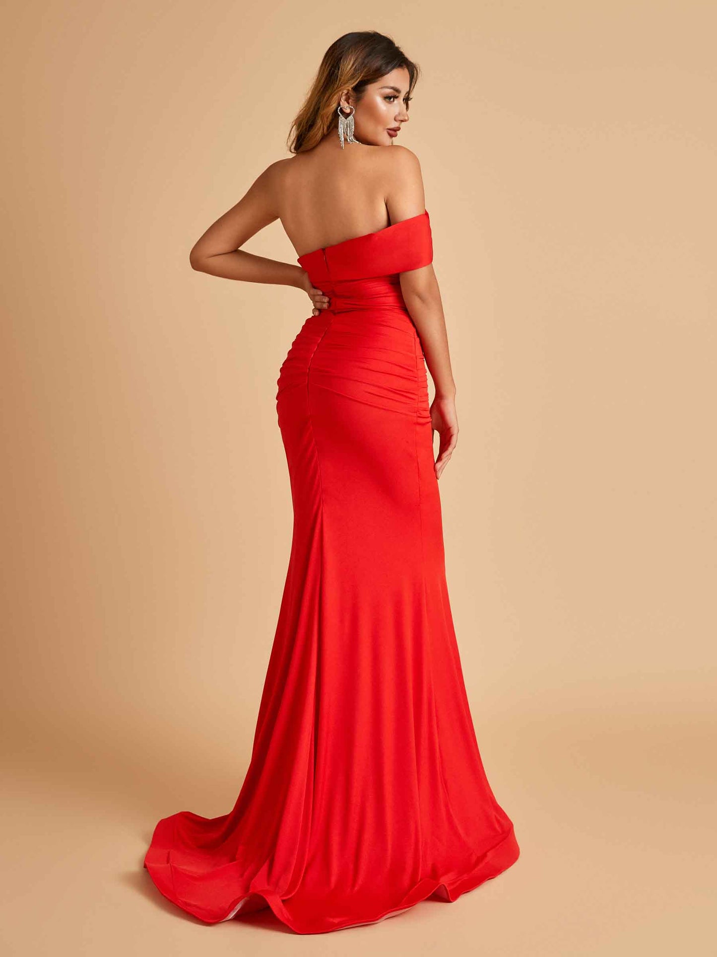Elegant Red Jersey One Shoulder Formal Cocktail Dresses, Mermaid Floor-Length Bridesmaid Dresses Pleats Unique Plus Size Wedding Guest Outfits Elegant Red Jersey One Shoulder Formal Cocktail Dresses, Mermaid Floor-Length Bridesmaid Dresses Pleats Unique Plus Size Wedding Guest Outfits