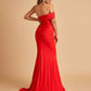 Sexy Jersey One Shoulder Prom Dresses Mermaid Pleats Floor Length Unique
