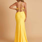 Sexy Jersey Spaghetti Straps Prom Dresses V-neck Mermaid Criss-cross Back Floor Length