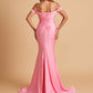 Jersey Mermaid Prom Dresses Off Shoulder Sweetheart Pleats Floor Length