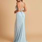 Sexy Jersey Mermaid Bridesmaid Dresses Spaghetti Straps V-neck Criss Cross Side Slit Floor Length