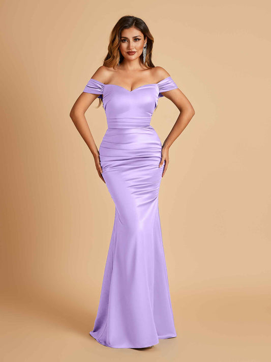 Satin Mermaid Off Shoulder Bridesmaid Dresses Sweetheart Floor Length