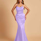 Sexy Satin Mermaid Bridesmaid Dresses Spaghetti Straps Scoop Criss-cross Back