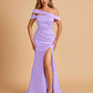 Unique Satin Mermaid Prom Dresses With Off Shoulder Straps Side Slit Floor Length