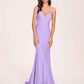 Sexy Satin Mermaid Prom Dresses Spaghetti Straps V-neck Floor Length Lace-up Back