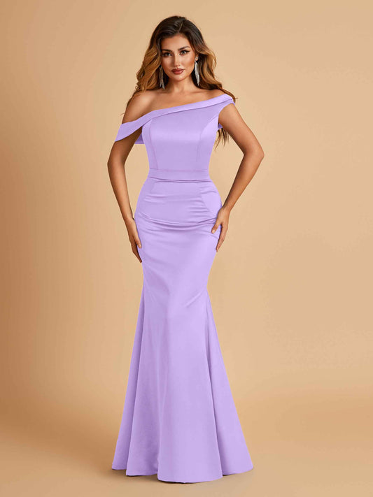 Charming Satin Off Shoulder Mermaid Bridesmaid Dresses Straps Floor Length