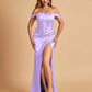 Satin Corset Off Shoulder Prom Dresses Sheath Side Slit Floor Length