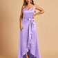 Satin Asymmetric V-neck Bridesmaid Dresses Sleeveless Side Slit A-line Unique For Sale