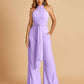 Chiffon Bridesmaid Jumpsuit Jewel Neck Sleeveless Floor Length With Pockets