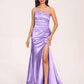 Satin One-shoulder Mermaid Bridesmaid Dresses Side Slit Pleats Floor Length