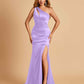 Sexy Satin Key Hole Bridesmaid Dresses One Shoulder Key Hole Floor Length Sheath For Sale