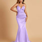 Satin Mermaid V-neck Bridesmaid Dresses Spaghetti Straps Floor Length