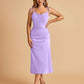 Sexy Satin Midi Bridesmaid Dresses Spaghetti Straps Slip Scoop Side Slit
