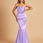 Satin Mermaid Open Back Bridesmaid Dresses Spaghetti Straps Scoop Floor Length