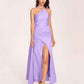 Sexy Satin Halter Strap Sheath Bridesmaid Dresses Side Slit Pleats Floor Length
