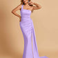 Sexy Satin One Shoulder Mermaid Bridesmaid Dresses Pleats Floor Length