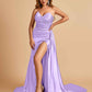 Sexy Satin Corset Bridesmaid Dresses Sweetheart Side Slit With Train Floor Length