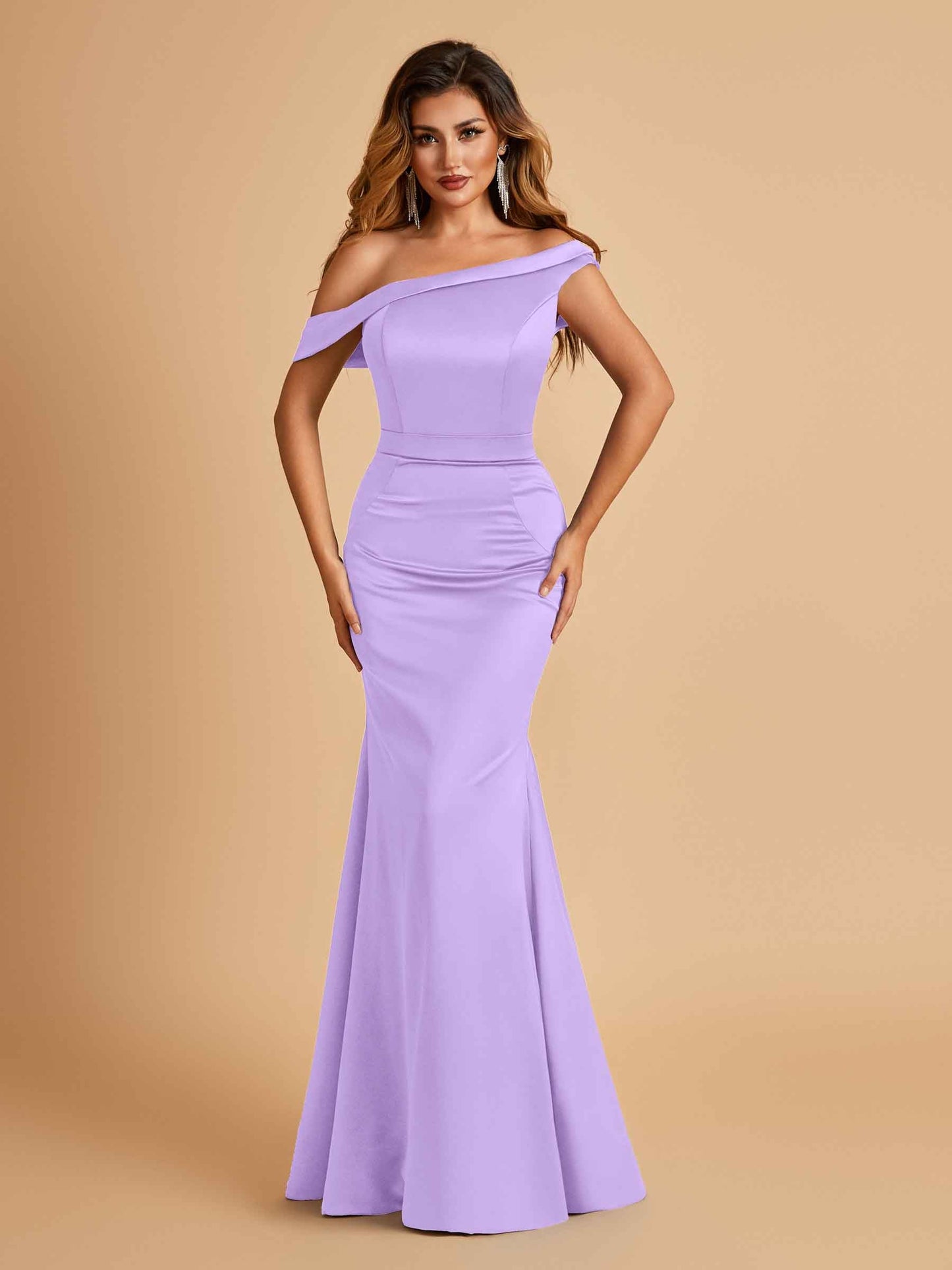 Charming Satin Off Shoulder Mermaid Prom Dresses Straps Floor Length