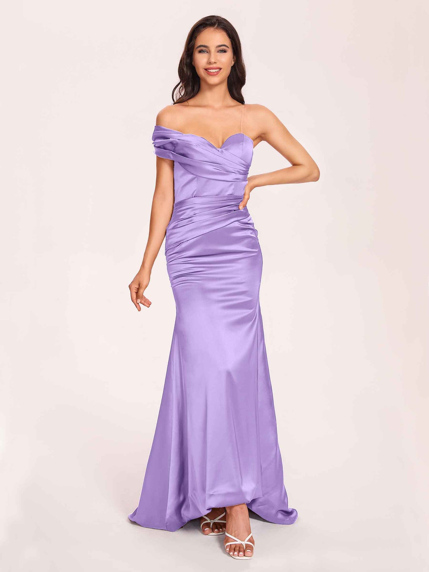 Satin One-shoulder Bridesmaid Dresses Pleats Floor Length Mermaid Long