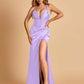 Sexy Sweetheart Sheath Prom Dresses Spaghetti Straps Satin Side Slit Pleats Floor Length