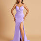 Satin Mermaid Long Prom Dresses Spaghetti Straps Sweetheart Side Slit Floor Length