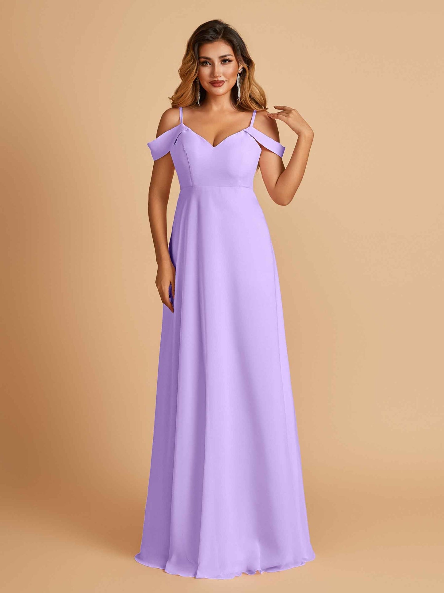 Chiffon Off-shoulder Long Bridesmaid Dresses V-neck Floor Length A-line For Sale