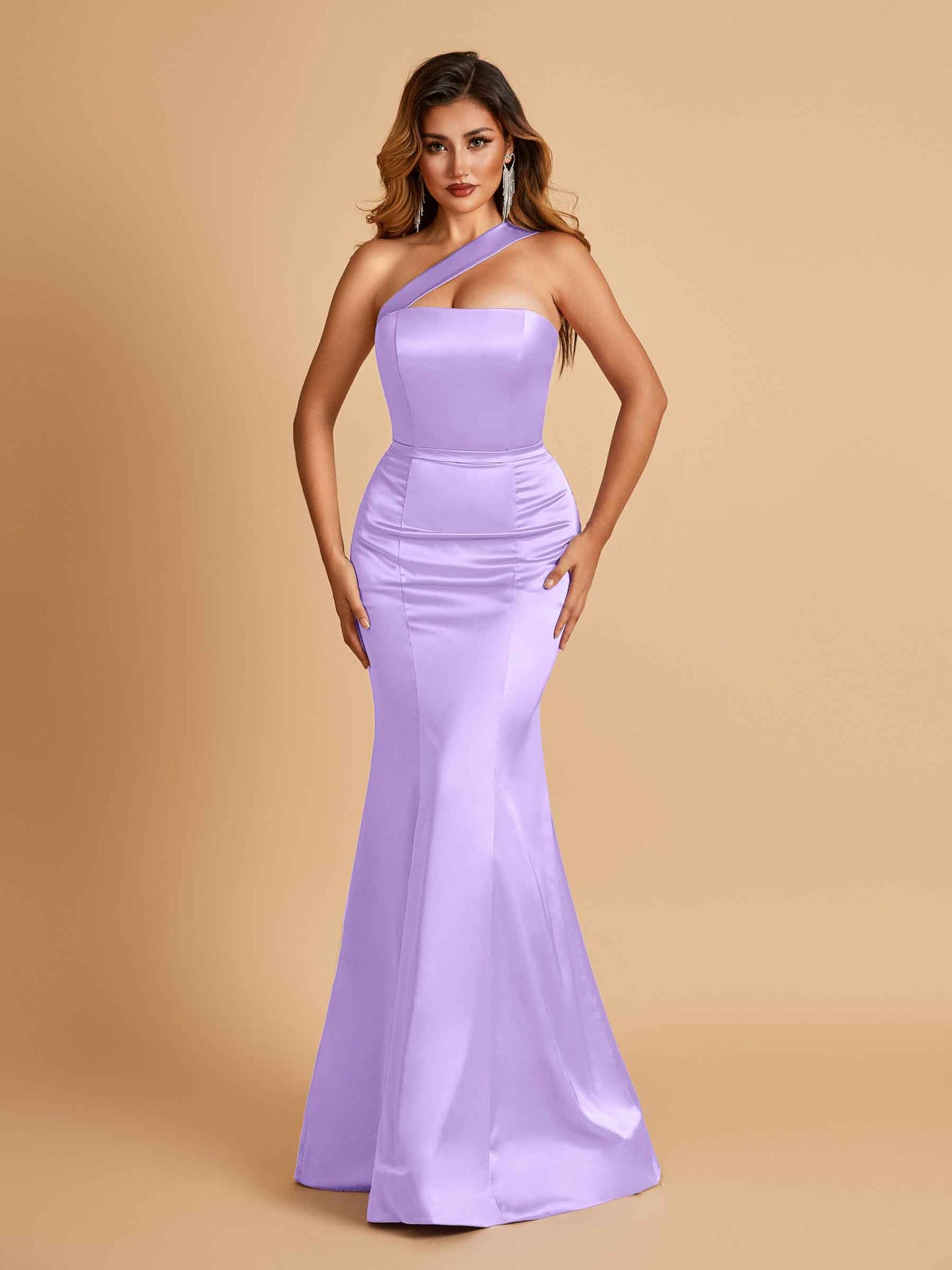 Sexy Satin Mermaid Bridesmaid Dresses One Shoulder Floor Length