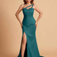 Elegant Satin One Shoulder Sweetheart Mermaid Long Bridesmaid Dresses