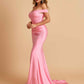 Jersey Mermaid Prom Dresses Off Shoulder Sweetheart Pleats Floor Length