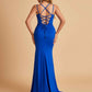 Jersey Mermaid Bridesmaid Dresses Spaghetti Straps V-neck Side Slit Floor Length