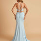 Sexy Jersey Mermaid Prom Dresses Spaghetti Straps V-neck Criss Cross Side Slit Floor Length