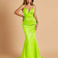 Satin Mermaid V-neck Bridesmaid Dresses Spaghetti Straps Floor Length