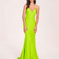 Sexy Satin Mermaid Prom Dresses Spaghetti Straps V-neck Floor Length Lace-up Back