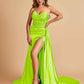 Sexy Satin Corset Prom Dresses Sweetheart Side Slit With Train Floor Length