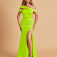Unique Satin Mermaid Prom Dresses With Off Shoulder Straps Side Slit Floor Length