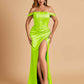 Satin Corset Off Shoulder Bridesmaid Dresses Sheath Side Slit Floor Length For Sale