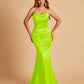 Sexy Satin Mermaid Prom Dresses Spaghetti Straps Scoop Criss-cross Back