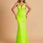Satin Deep V-neck Mermaid Bridesmaid Dresses Open Back Floor Length