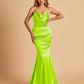 Satin Mermaid Open Back Bridesmaid Dresses Spaghetti Straps Scoop Floor Length