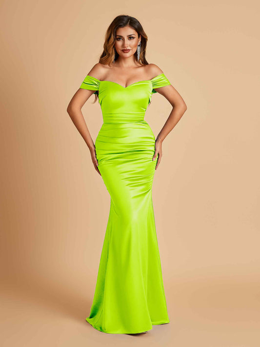 Satin Mermaid Off Shoulder Bridesmaid Dresses Sweetheart Floor Length