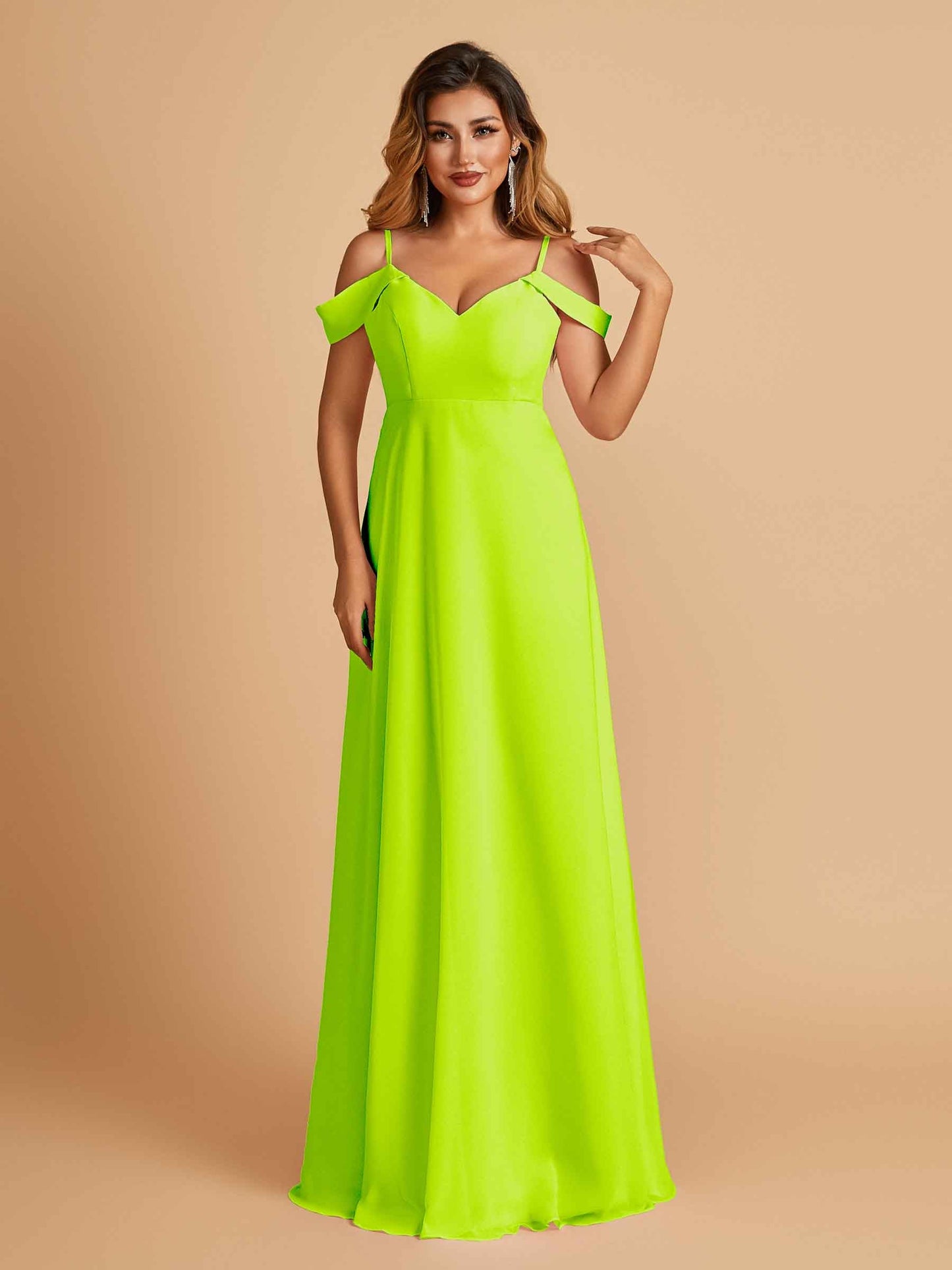 Chiffon Off-shoulder Long Bridesmaid Dresses V-neck Floor Length A-line For Sale