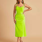 Sexy Satin Midi Prom Dresses Spaghetti Straps Slip Scoop Side Slit