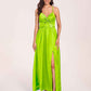 Satin Spaghetti Straps A-line Bridesmaid Dresses Side Slit Floor Length