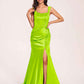 Sexy Satin Square Mermaid Bridesmaid Dresses Pleats Side-Slit Floor-Length Sleeveless