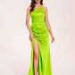 Satin Halter Pleats Sheath Bridesmaid Dresses Side-Slit Floor Length Sleeveless